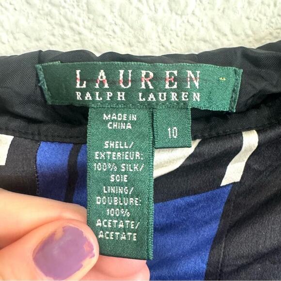 Lauren Ralph Lauren Women's 10 Skirt Navy Artsy Geometric Pattern Silk Blue - Picture 4 of 11